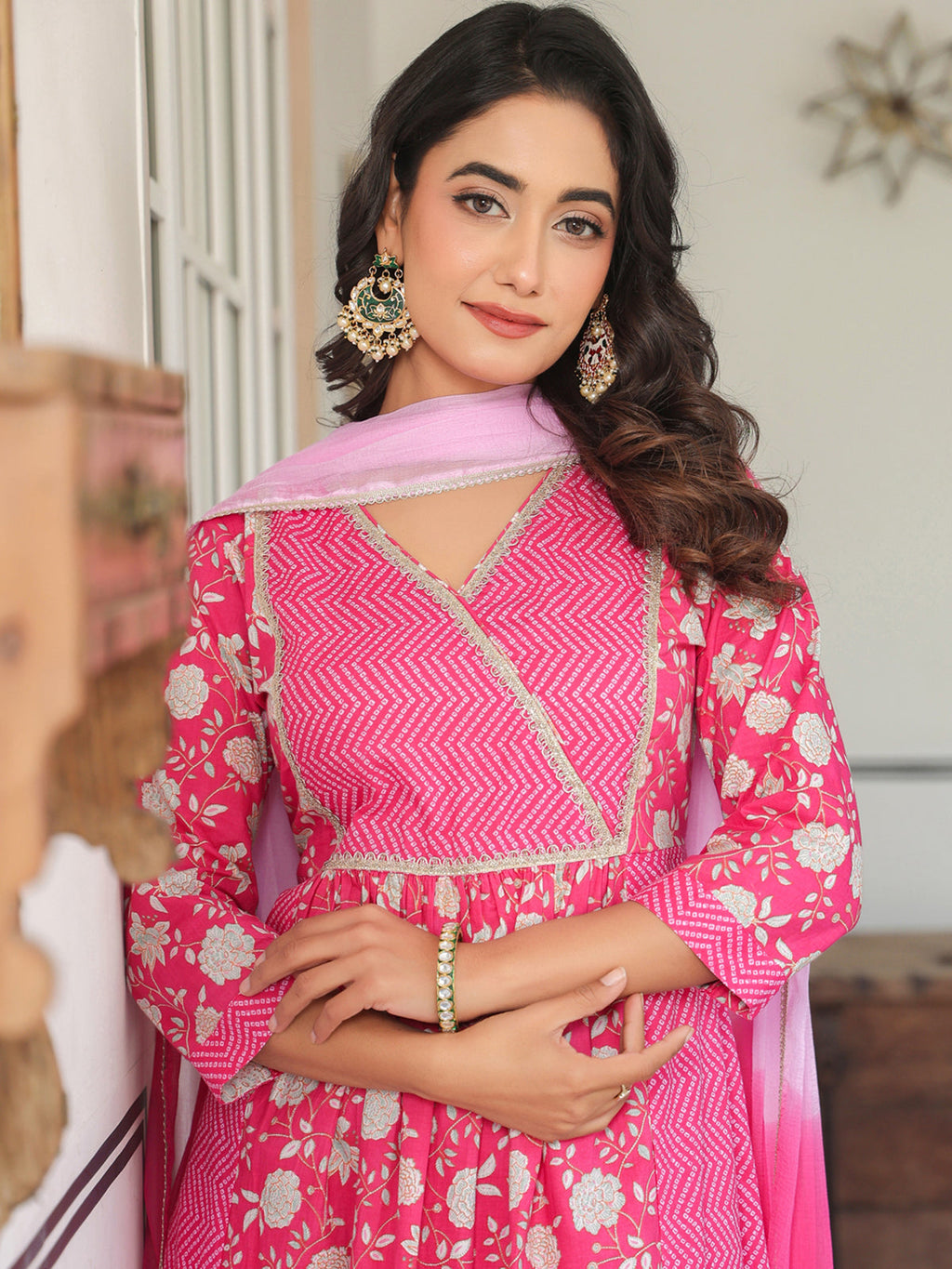 Janasya Bright Cotton Floral A-Line Kurta Set | Grocsy