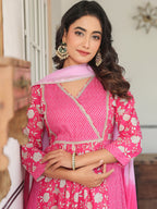 Janasya Bright Cotton Floral A-Line Kurta Set | Grocsy