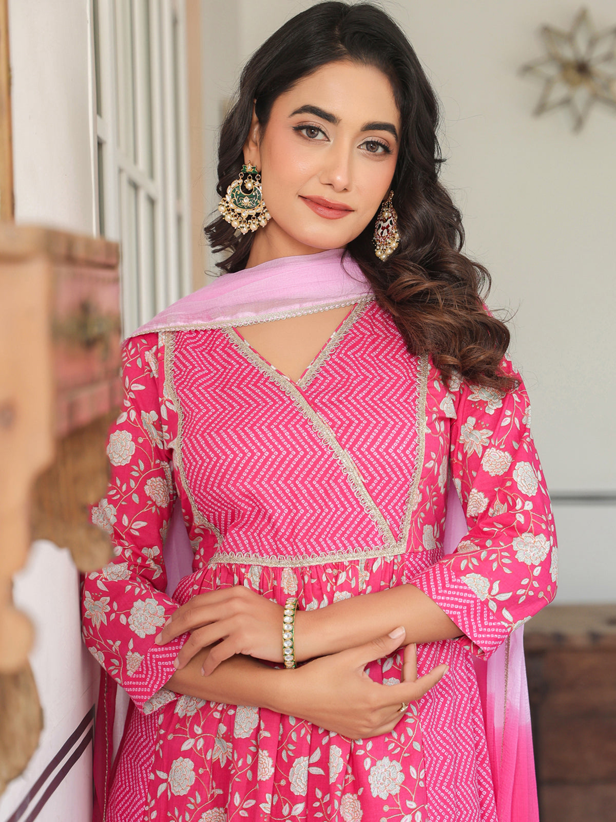 Janasya Bright Cotton Floral A-Line Kurta Set | Grocsy