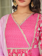 Janasya Bright Cotton Floral A-Line Kurta Set | Grocsy