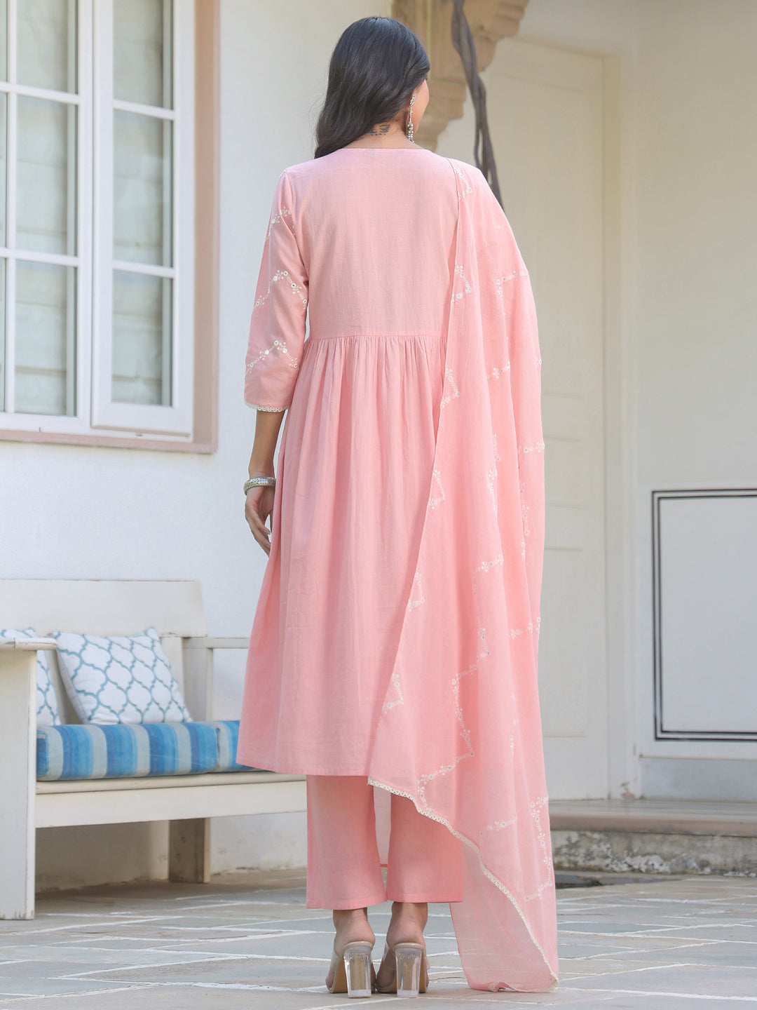 Janasya Light Cotton Embroidered A-Line Kurta Set | Grocsy