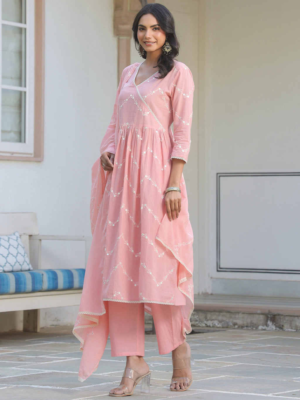 Janasya Light Cotton Embroidered A-Line Kurta Set | Grocsy