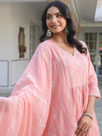 Janasya Light Cotton Embroidered A-Line Kurta Set | Grocsy