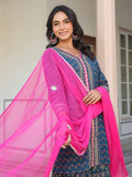 Janasya Dark Cotton Ethnic Motifs A-Line Kurta Set | Grocsy