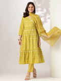 Janasya Bright Cotton Embroidered Angrakha Kurta Set | Grocsy