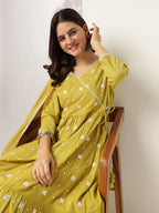 Janasya Bright Cotton Embroidered Angrakha Kurta Set | Grocsy