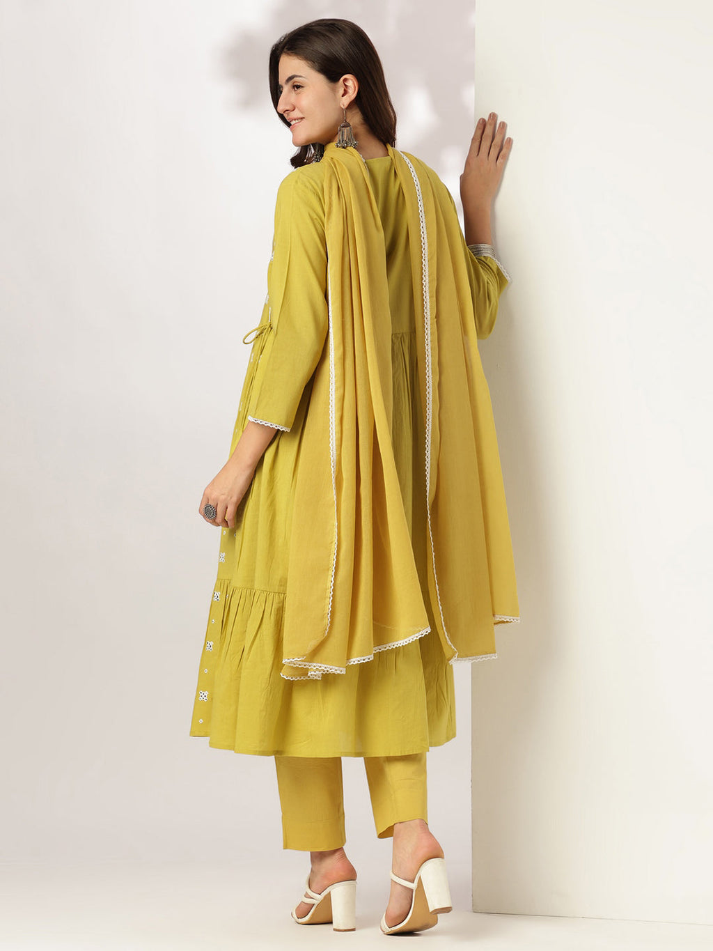 Janasya Bright Cotton Embroidered Angrakha Kurta Set | Grocsy