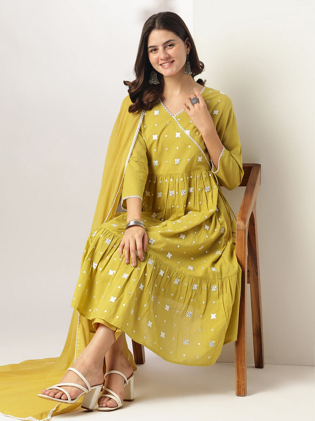 Janasya Bright Cotton Embroidered Angrakha Kurta Set | Grocsy
