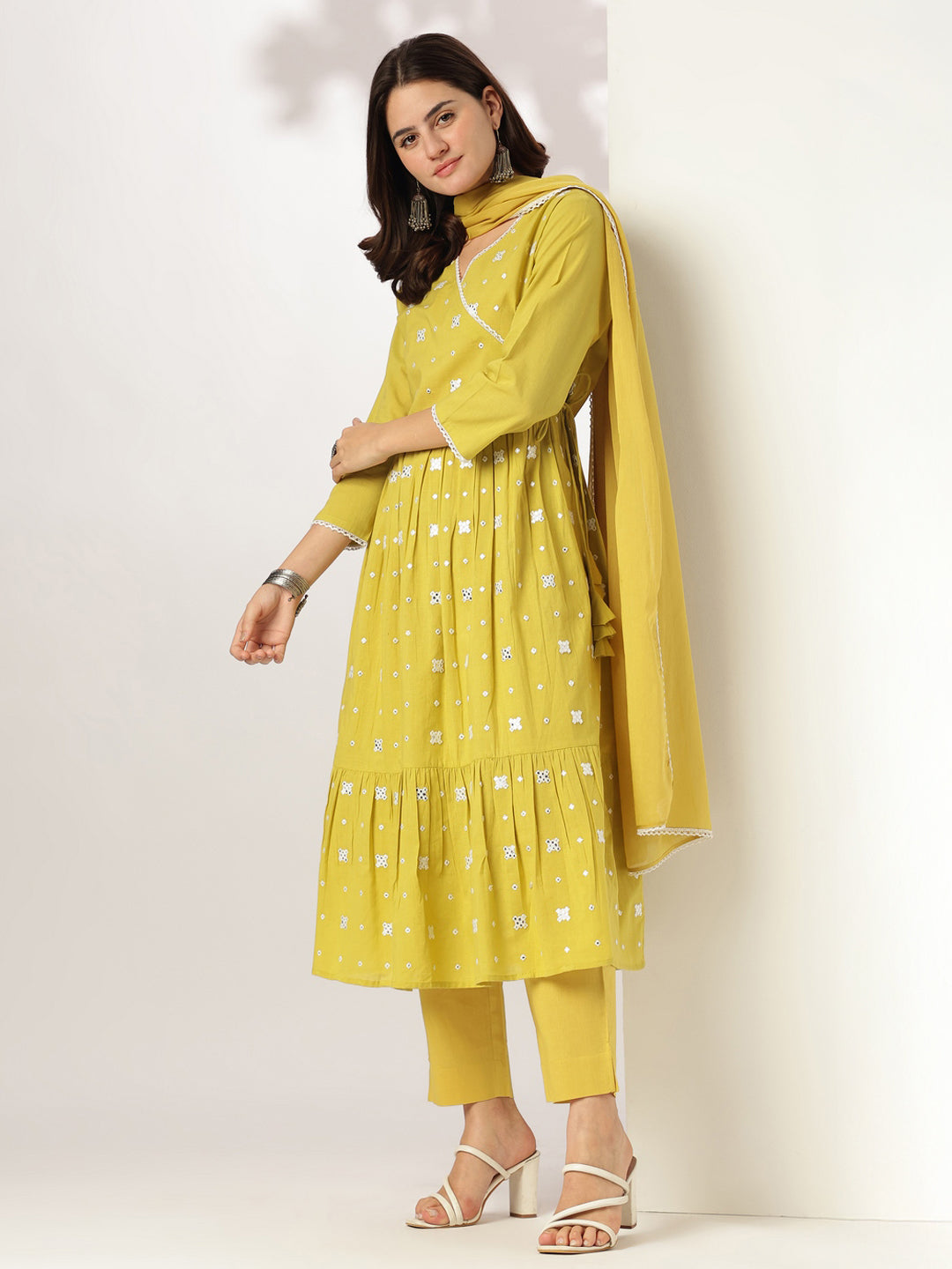 Janasya Bright Cotton Embroidered Angrakha Kurta Set | Grocsy