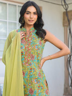 Janasya Bright Cotton Floral Straight Kurta Set | Grocsy