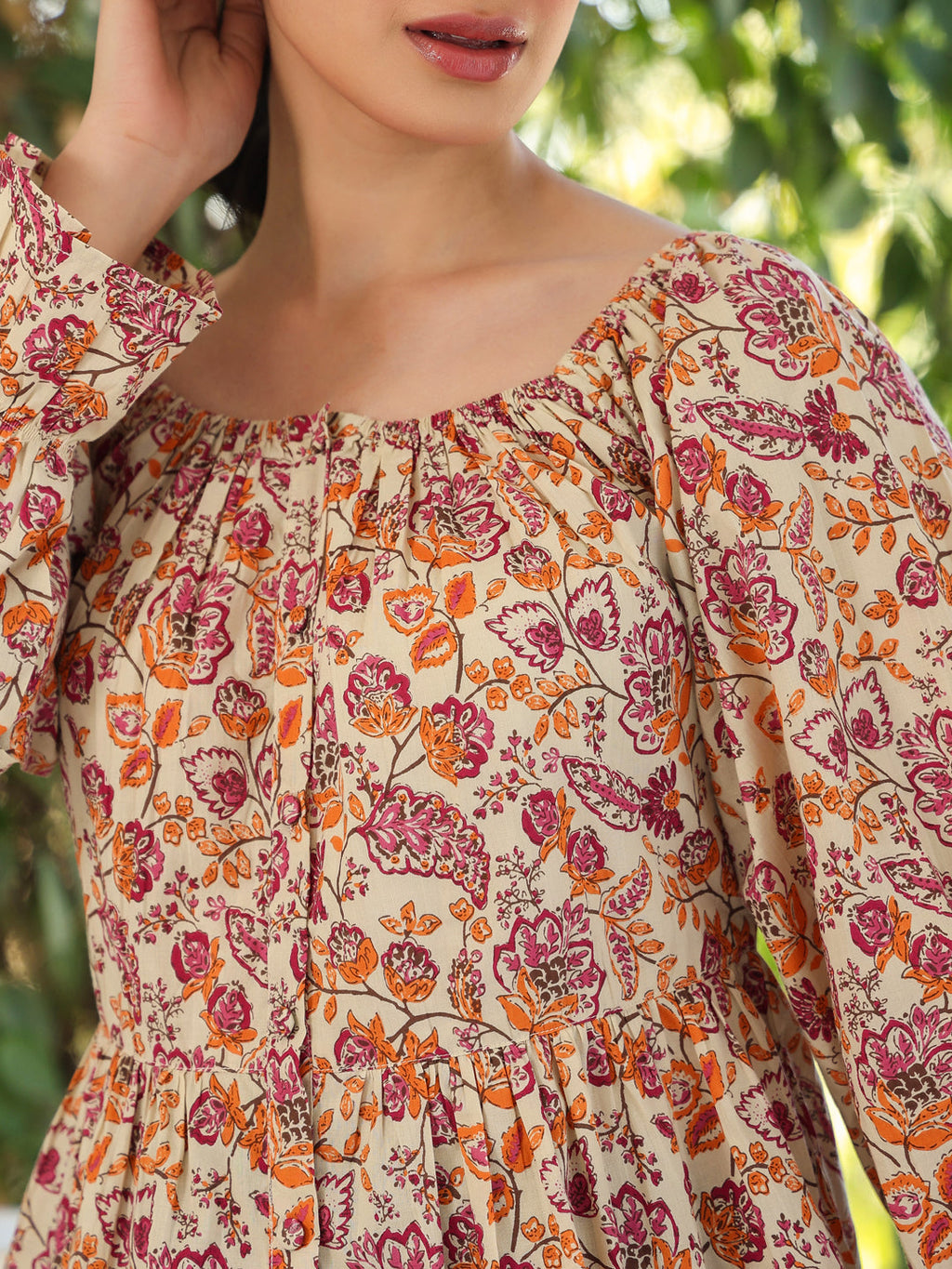 Janasya Light Cotton Floral Peplum Top | Grocsy