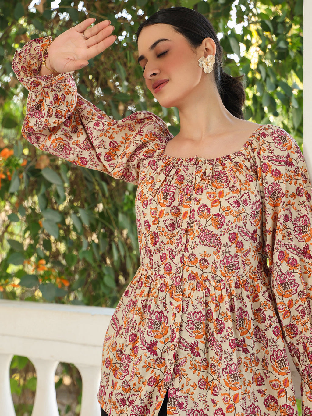 Janasya Light Cotton Floral Peplum Top | Grocsy
