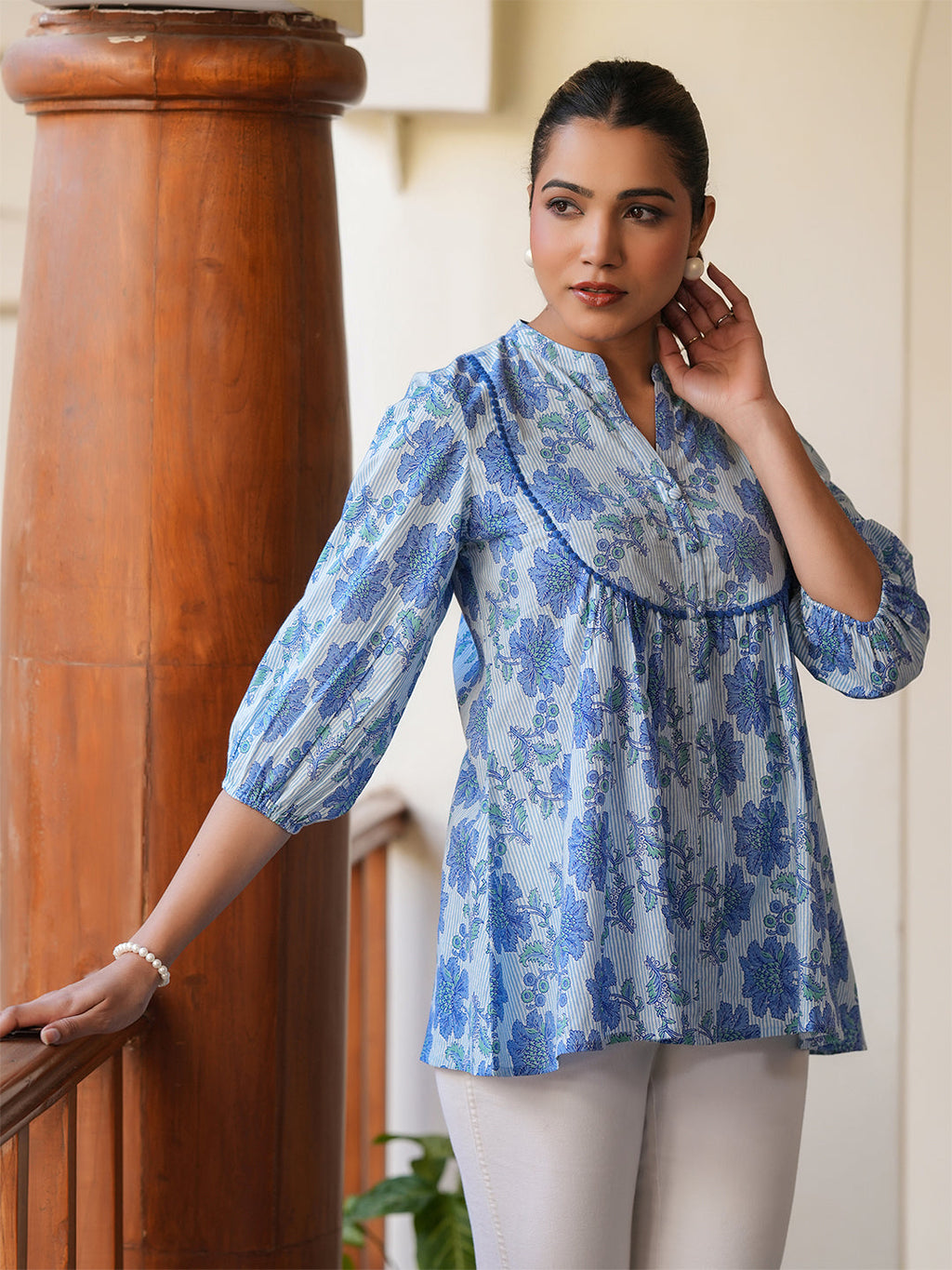 Janasya Light Cotton Floral A-Line Top | Grocsy
