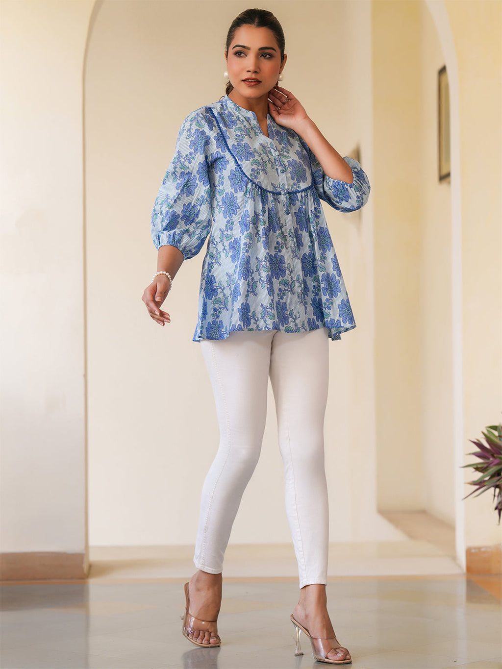 Janasya Light Cotton Floral A-Line Top | Grocsy