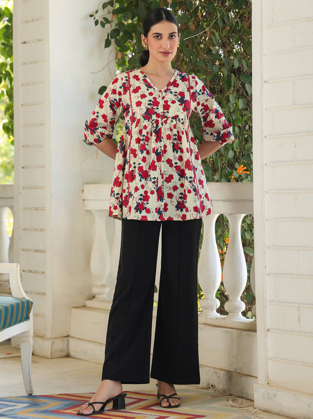 Janasya Light Cotton Floral A-Line Top | Grocsy