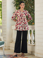 Janasya Light Cotton Floral A-Line Top | Grocsy