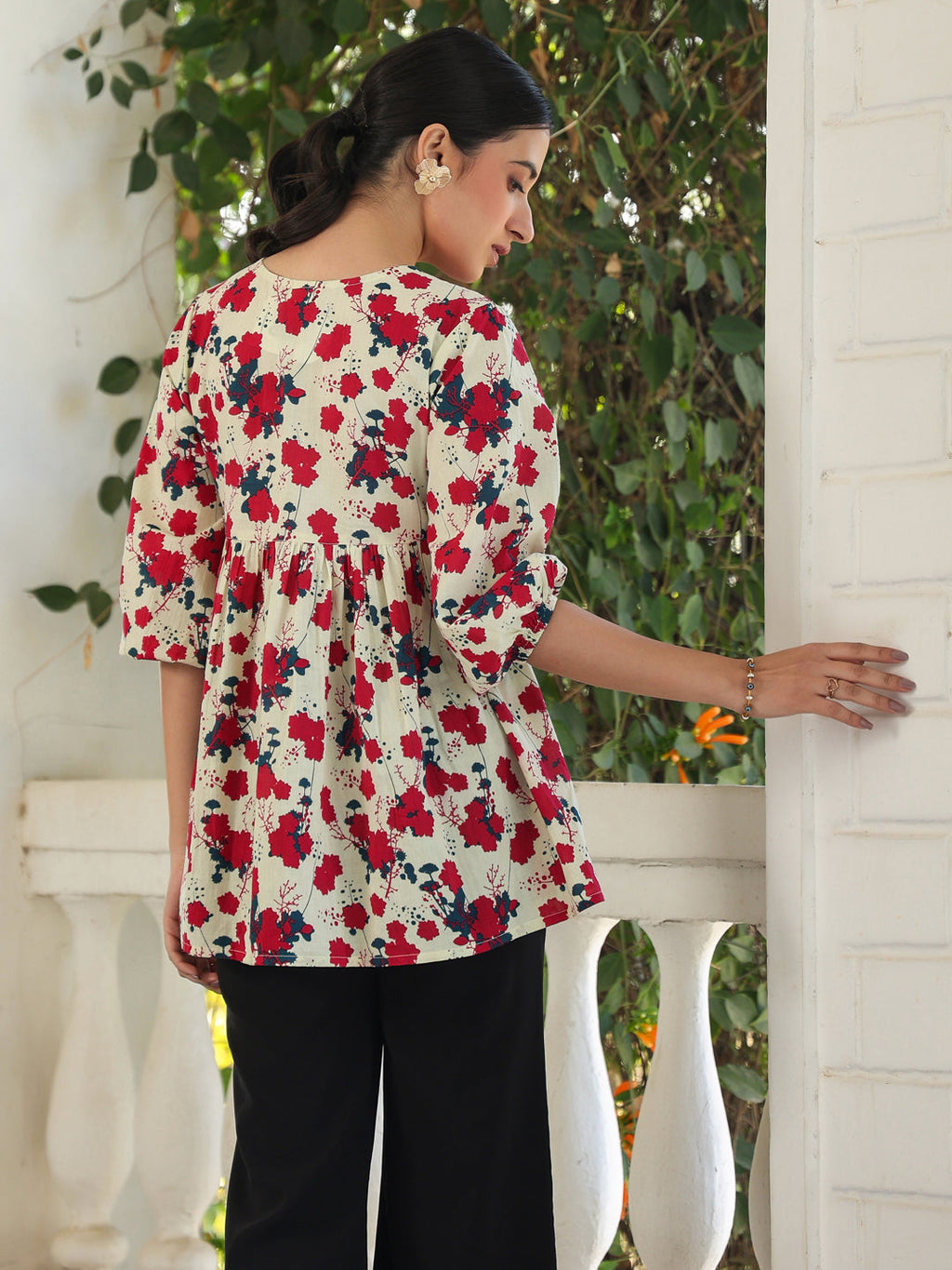 Janasya Light Cotton Floral A-Line Top | Grocsy