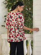 Janasya Light Cotton Floral A-Line Top | Grocsy