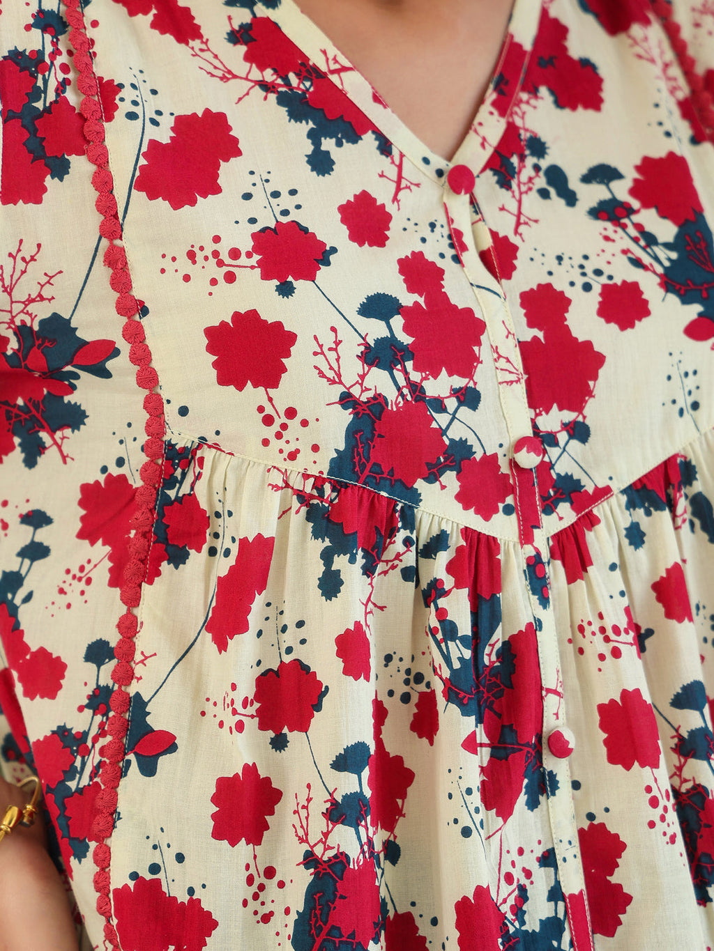 Janasya Light Cotton Floral A-Line Top | Grocsy
