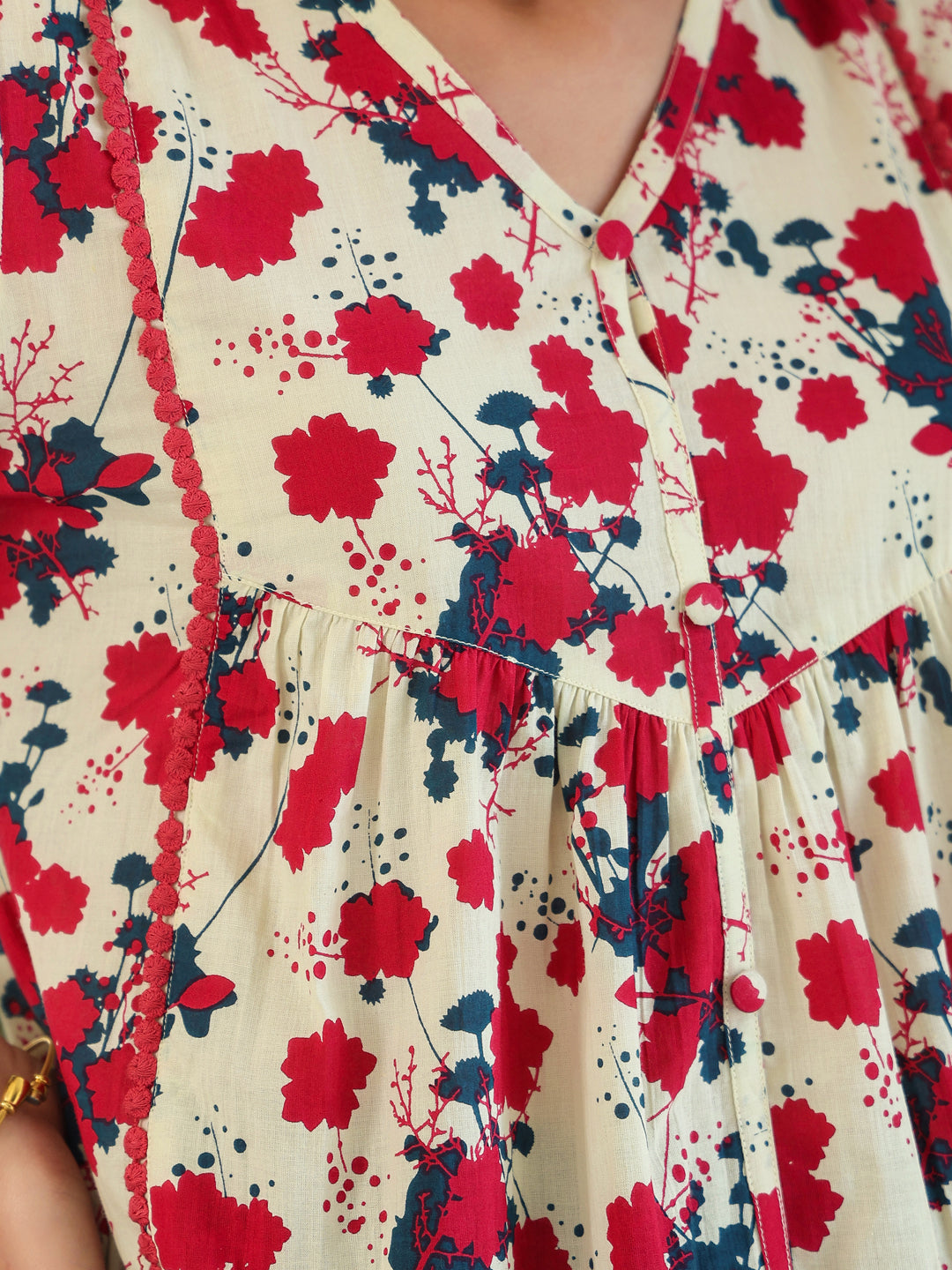 Janasya Light Cotton Floral A-Line Top | Grocsy