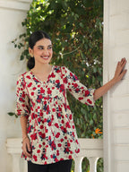 Janasya Light Cotton Floral A-Line Top | Grocsy