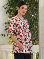 Janasya Light Cotton Floral A-Line Top | Grocsy