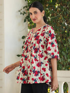 Janasya Light Cotton Floral A-Line Top | Grocsy