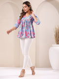 Janasya Light Cotton Floral A-Line Top | Grocsy