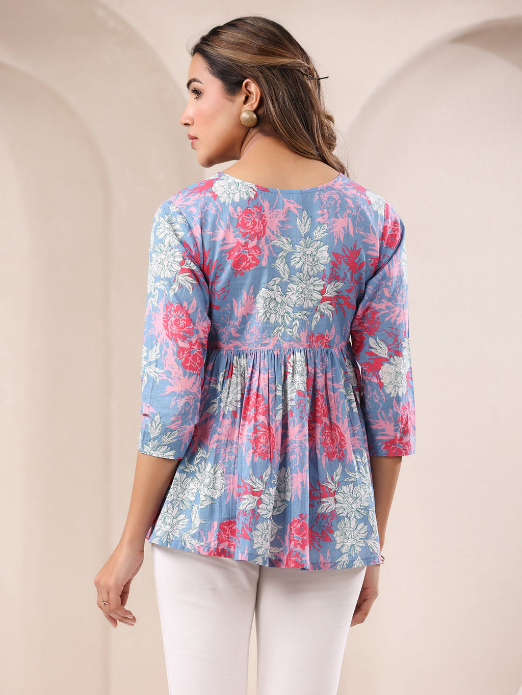 Janasya Light Cotton Floral A-Line Top | Grocsy