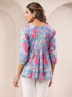 Janasya Light Cotton Floral A-Line Top | Grocsy