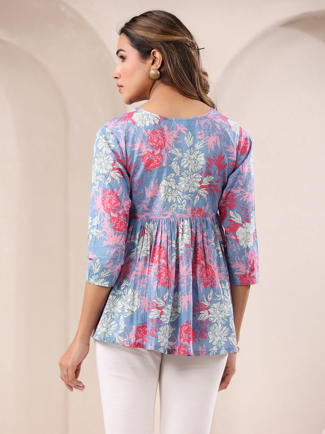 Janasya Light Cotton Floral A-Line Top | Grocsy