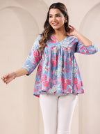 Janasya Light Cotton Floral A-Line Top | Grocsy