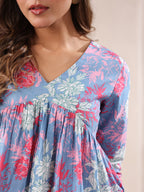 Janasya Light Cotton Floral A-Line Top | Grocsy