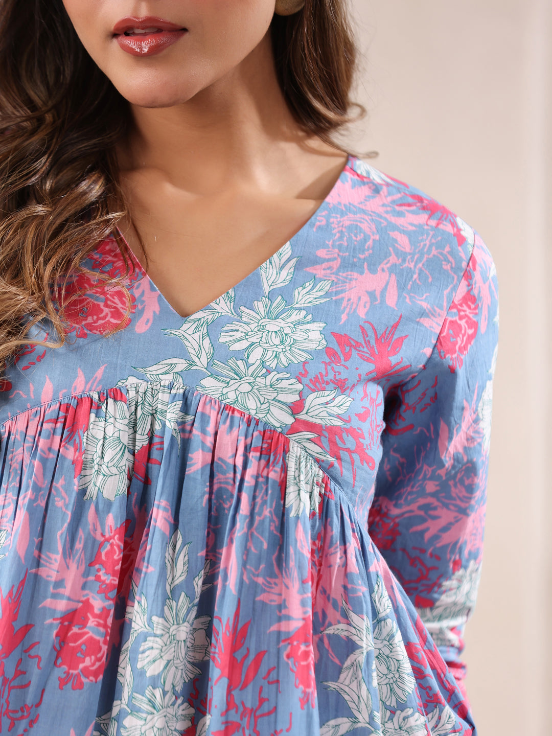 Janasya Light Cotton Floral A-Line Top | Grocsy