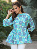 Janasya Light Cotton Floral Fit & Flare Top | Grocsy
