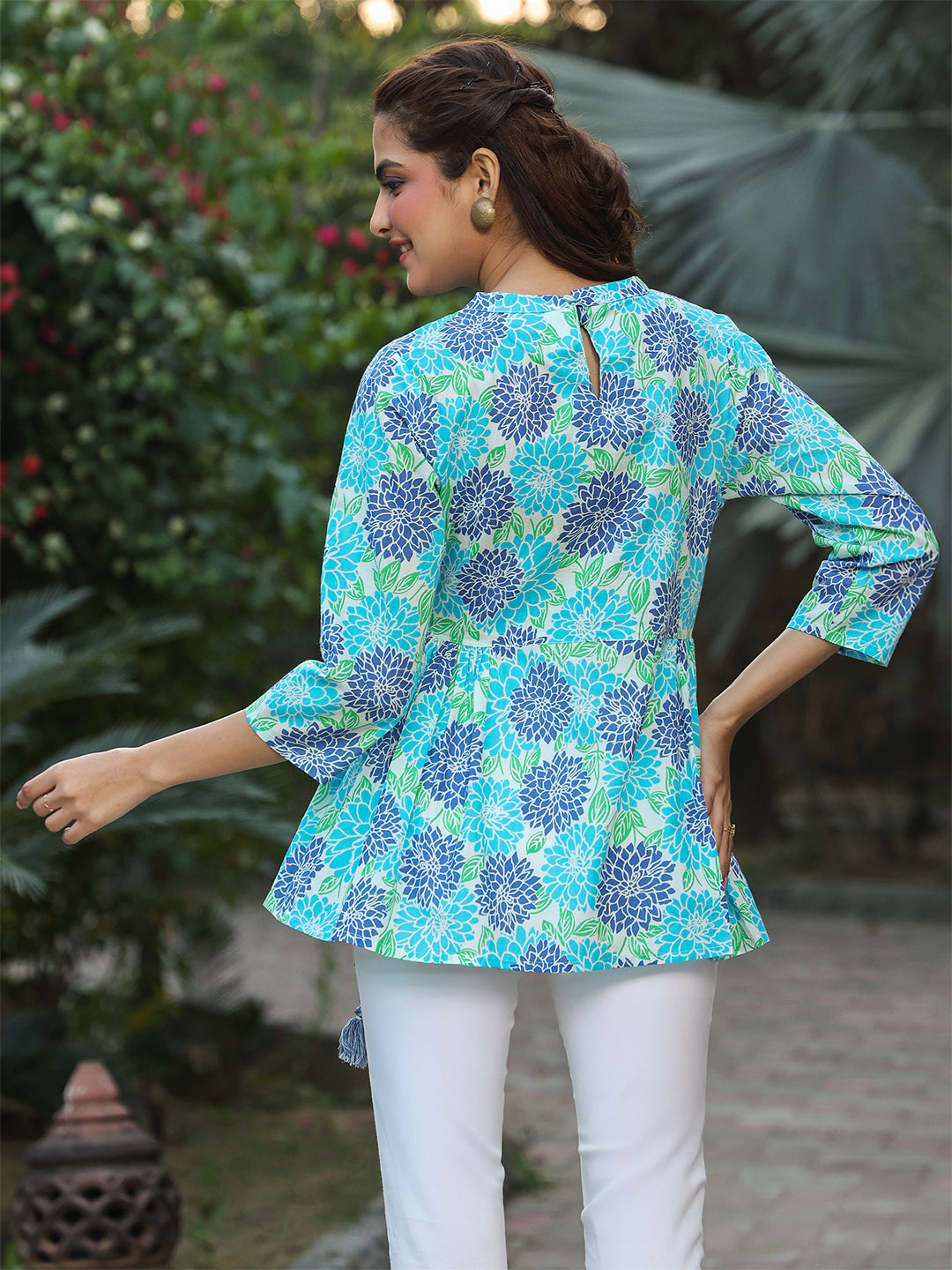 Janasya Light Cotton Floral Fit & Flare Top | Grocsy