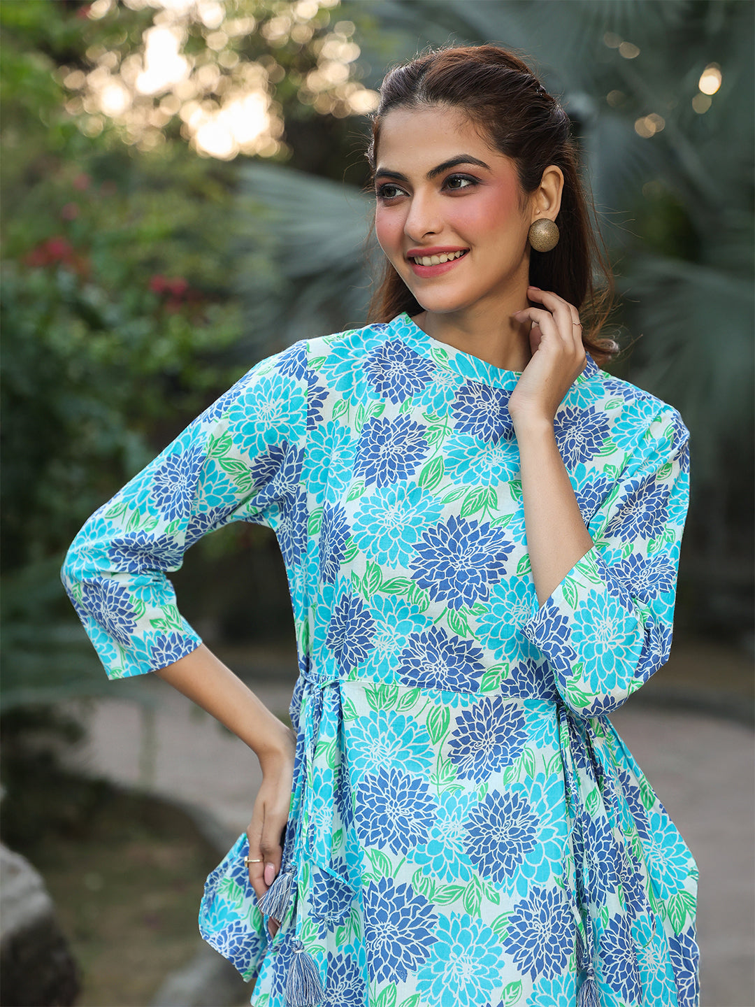 Janasya Light Cotton Floral Fit & Flare Top | Grocsy