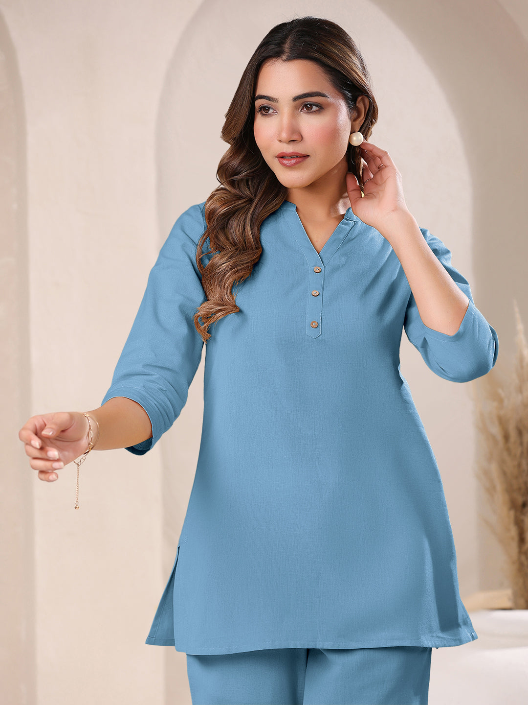 Janasya Light Cotton Solid A-Line Top | Grocsy