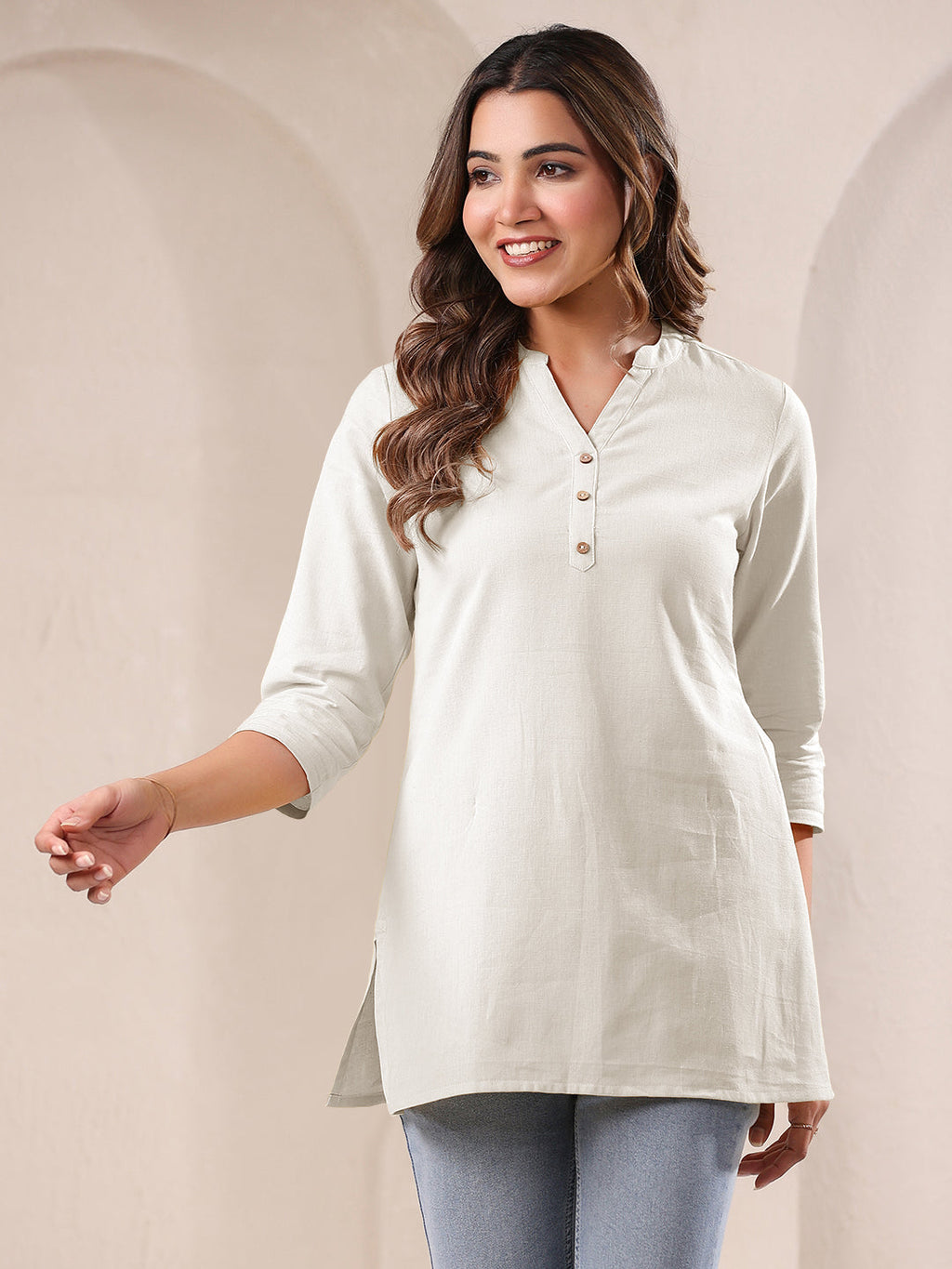 Janasya Light Cotton Solid Straight Top | Grocsy