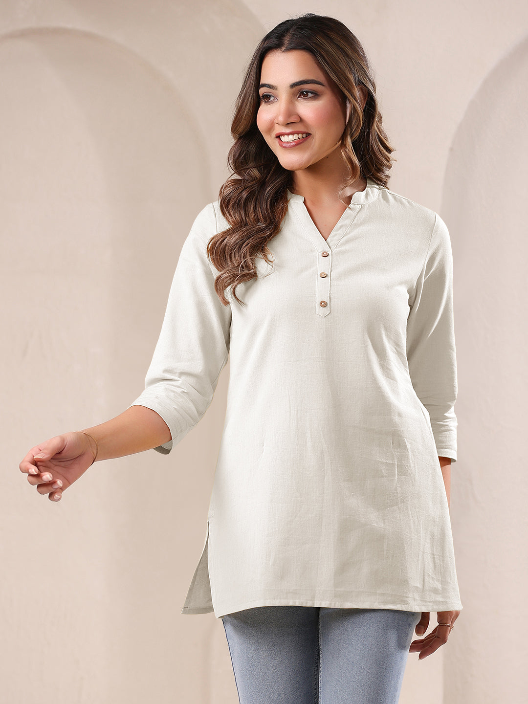Janasya Light Cotton Solid Straight Top | Grocsy