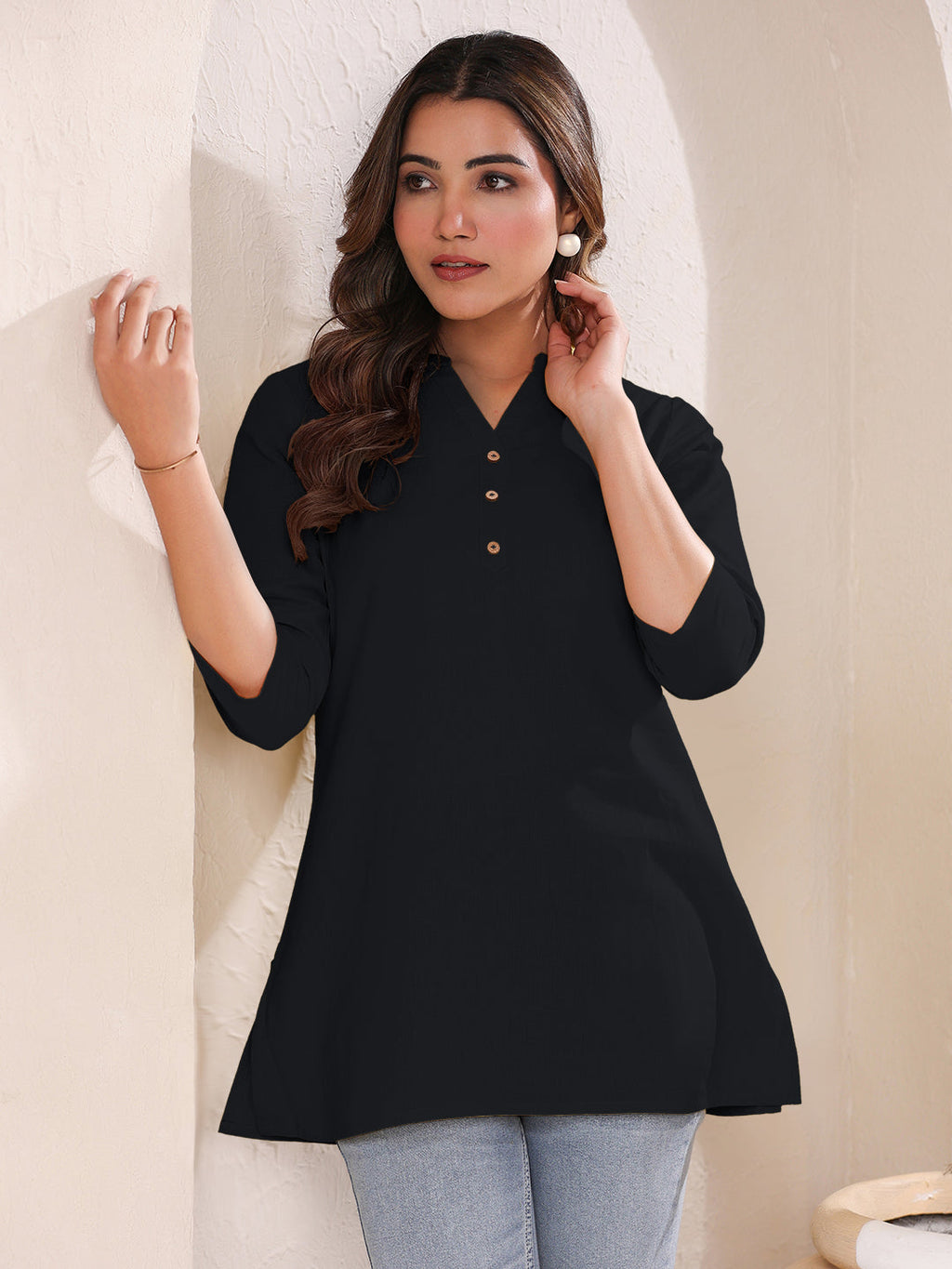 Janasya Light Cotton Solid A-Line Top | Grocsy