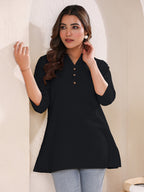 Janasya Light Cotton Solid A-Line Top | Grocsy