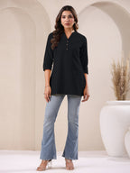 Janasya Light Cotton Solid A-Line Top | Grocsy