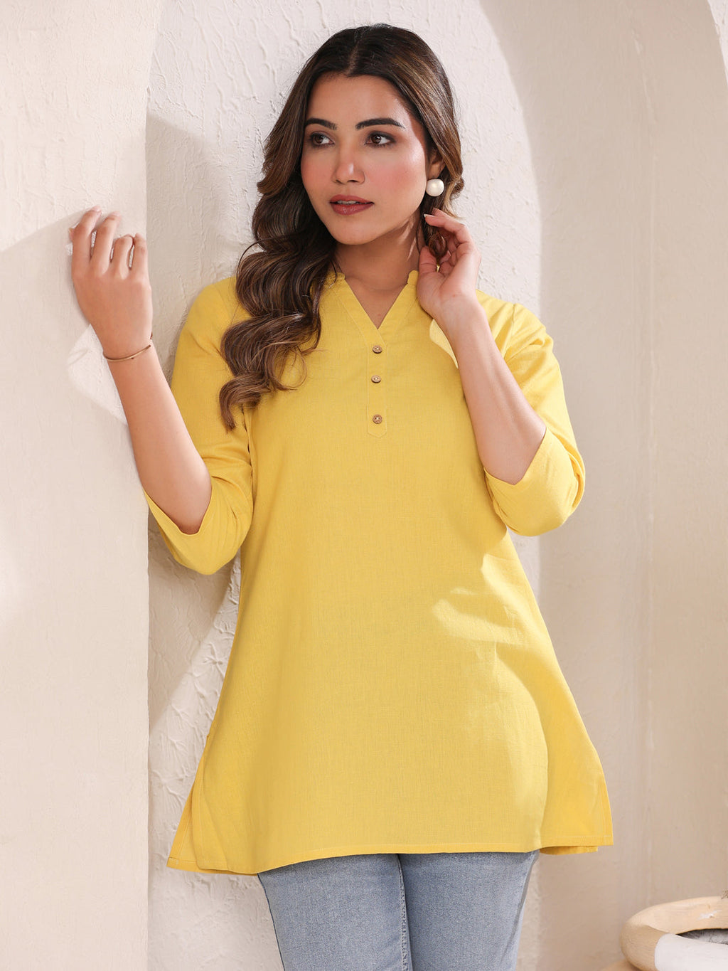Janasya Light Cotton Solid A-Line Top | Grocsy