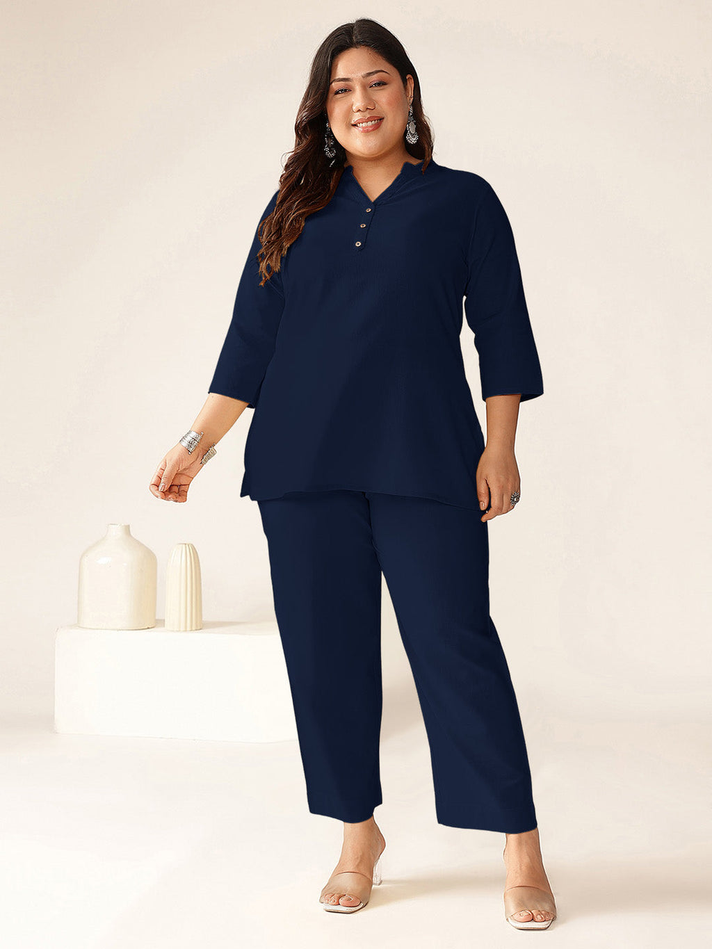 Janasya Dark Cotton Solid A-Line Top | Grocsy