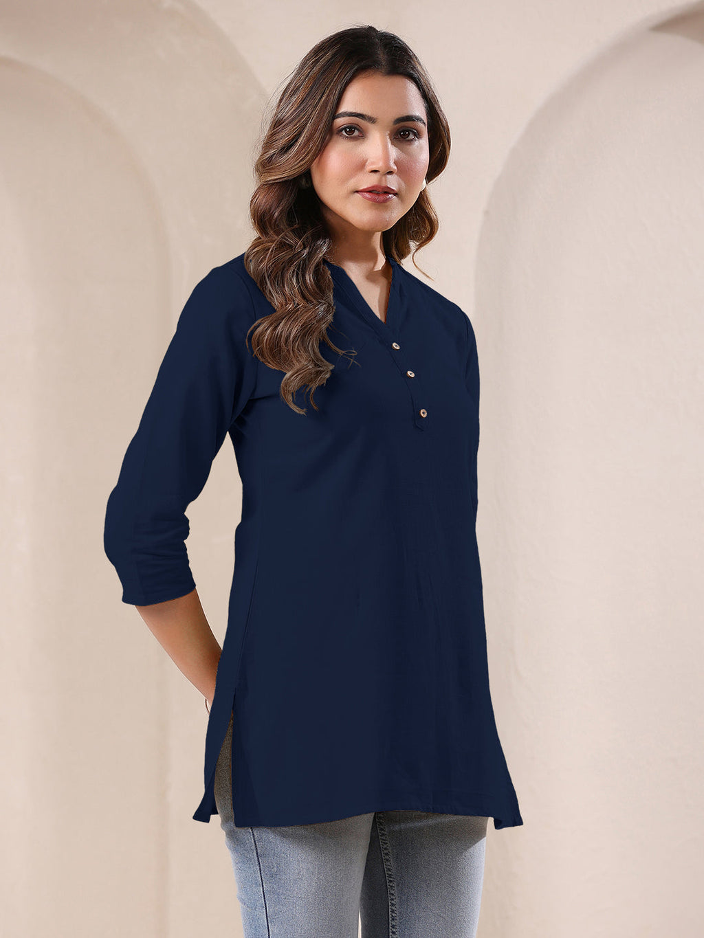 Janasya Dark Cotton Solid A-Line Top | Grocsy