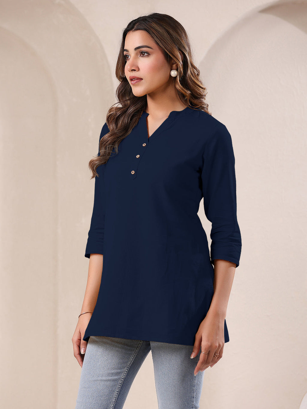Janasya Dark Cotton Solid A-Line Top | Grocsy