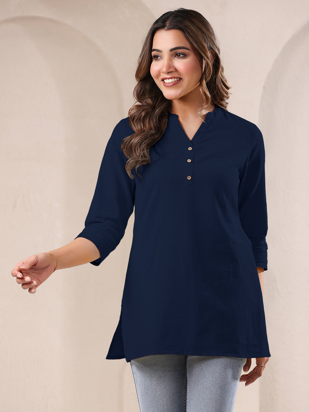 Janasya Dark Cotton Solid A-Line Top | Grocsy