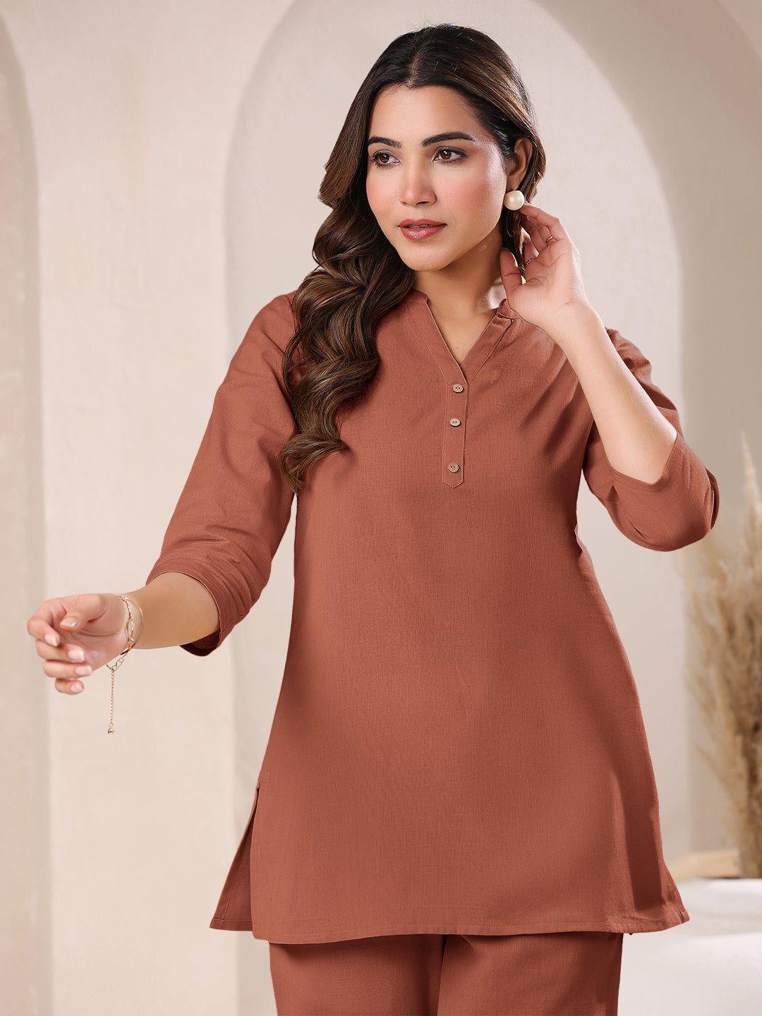Janasya Dark Cotton Solid A-Line Top | Grocsy
