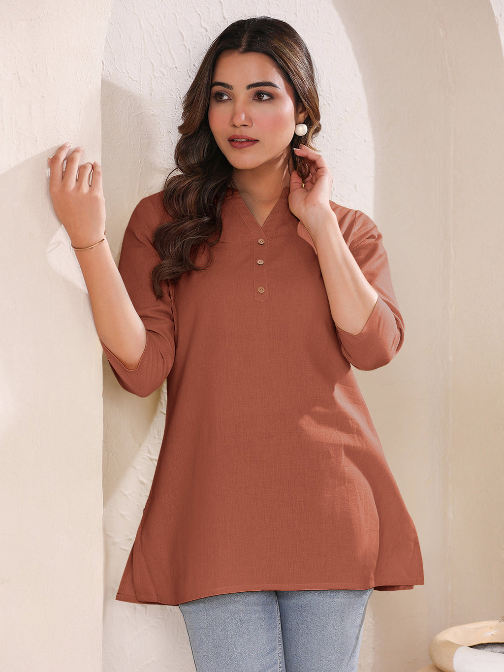 Janasya Dark Cotton Solid A-Line Top | Grocsy